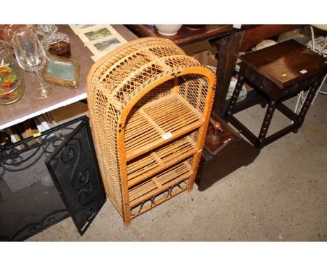 A wicker shelf unit