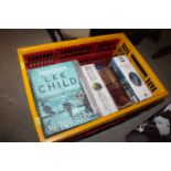 A box of books containing signed Lee Child, Mrs Be