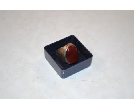 A vintage white metal ring set with coloured stone, size R, approx. 12gm total weight