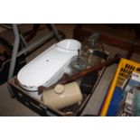 A box of various miscellaneous items including gla
