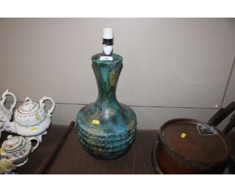 A blue continental pottery table lamp 
