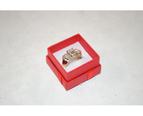 A vintage hallmarked sterling silver gilt and cubic zirconia cocktail ring size R/S, approx. 6.5gm