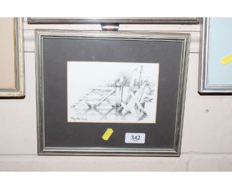 Mary Elliott Lacey pencil sketch depicting a flood gate