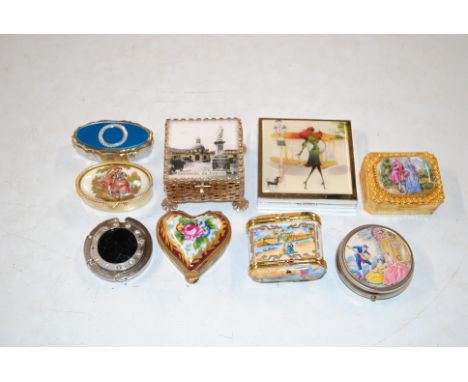 A vintage Del Prado double ended porcelain trinket box and eight others similar