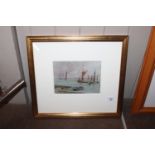 A gilt framed and glazed watercolour study depicte