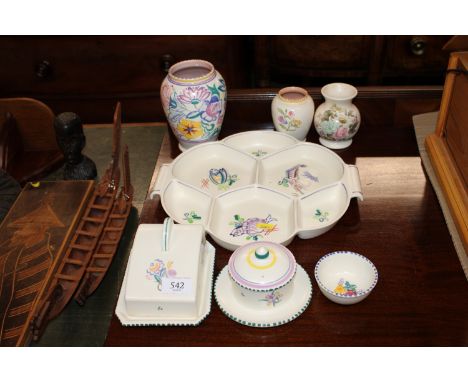 A collection of Poole pottery to include vases, hors d'oeuvres dish etc.