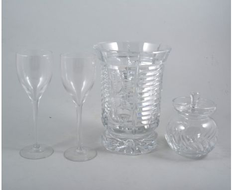 Lead crystal mallet-shape decanter, 23cm; and other table glass ware.