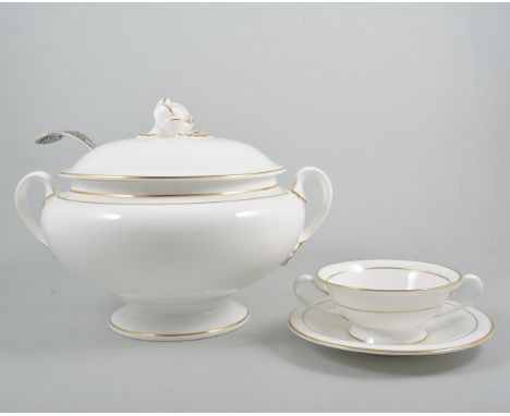 Contessa part dinner service to include soup tureen, cups, Duchess and Queens decorative china, silver-plated soup ladle.(2 b