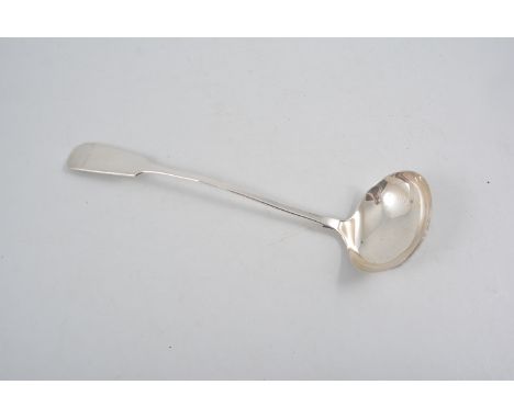 White metal soup ladle, Fiddle pattern, indistinctly marked.