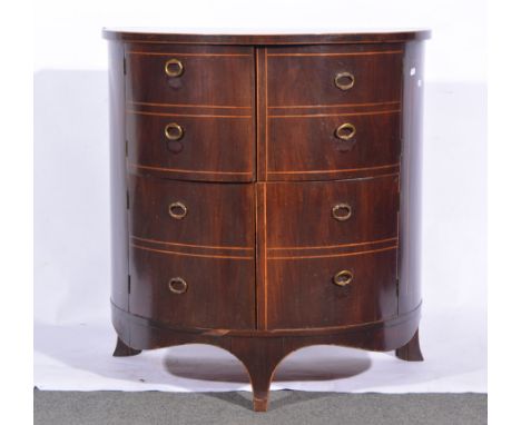 Georgian demi-lune commode, dummy drawer fascia, shaped apron piece, splayed bracket feet, converted, width 72cm, depth 50cm,