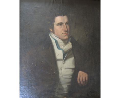 English School, 19th century portrait of a Regency gentleman, half length oil on re-lined canvas, 76 x 63cm.