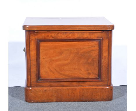 Victorian mahogany commode, rectangular top with rounded corners, panelled front, side handles, plinth base, width 56cm.