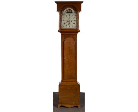 James Greig, Perth An oak longcase clock, arched white enamelled dial, partly repainted, with subsidiary second dial and date