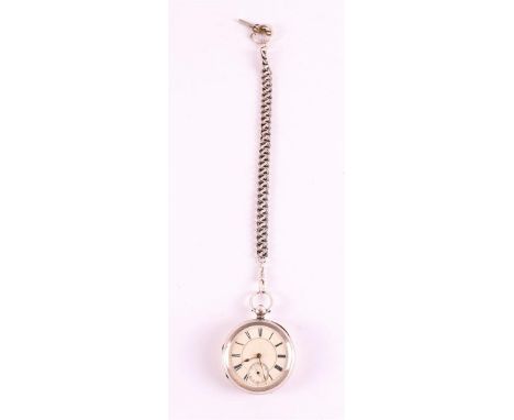 A men's vest pocket watch with key winding in silver case and ditto chain, England, Chester 19th century.