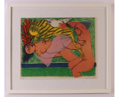 Beverlo, Corneille Guillaume (Liège 1922-2010) 'Le Tigre Amoreux II', 1985, signed in pencil bottom right, color lithograph/p