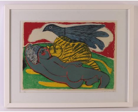 Beverlo, Corneille Guillaume (Liège 1922-2010) 'Le Tigre Amoreux IV', 1985, signed in pencil bottom right, color lithograph/p