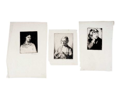 Rosa Somerville Hope(1902-1972)Three female studies,pencil signed,etching,plates 12 x 8cms and 12 x 9.5cms, 14 x 10.5cms, unf