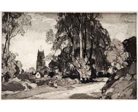 Leonard Russell Squirrell(1893-1979)"Stoke-by- Nayland, Suffolk",pencil signed, titled and dated 1955,aquatint etching,plate 