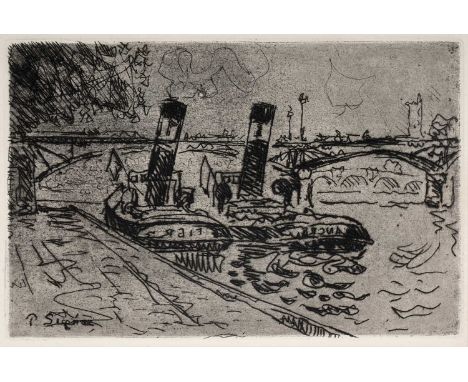 Paul Signac(French, 1863-1935)Paris: Le Pont des Arts with Tugboats (Paris: Le Pont des Arts avec Remorqueurs),signed in plat