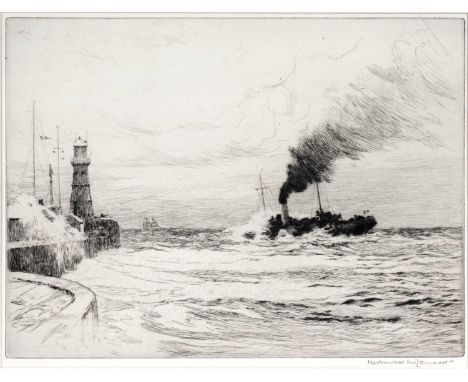 Norman Wilkinson(1878-1971)"The Calais Packet",pencil signed,etching,plate 22.5 x 30cms, 46.5 x 53.5cms in frame.