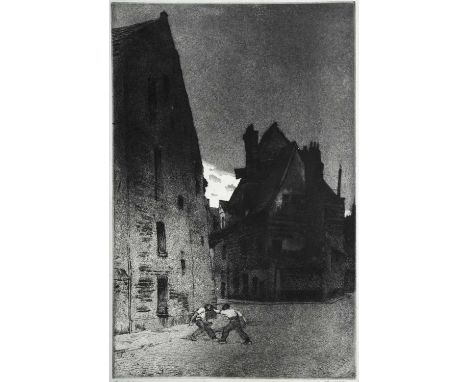 Frank Lewis Emanuel(1866-1948)Street fighting,pencil signed and dated 1923,aquatint etching,plate 33 x 21cms, unframed.Note: 
