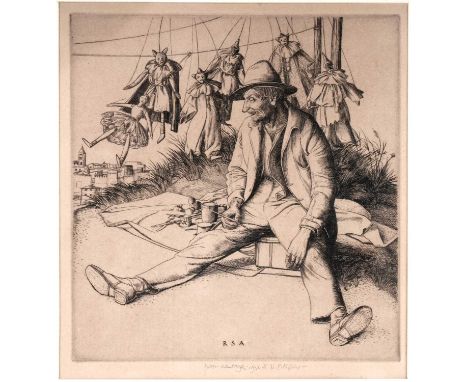 Robert Sargent Austin(1895-1973)"The Puppet Master",pencil signed and dated 1926,engraving,17 x 16cms (plate), 41 x 35cms in 