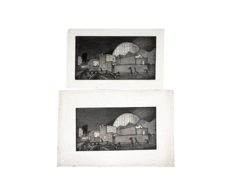 Kay Anderson(1902-1974)"Olympia, London"both pencil signed, one titled, the other dated 'Xmas 1927,aquatint etching,plate 20 