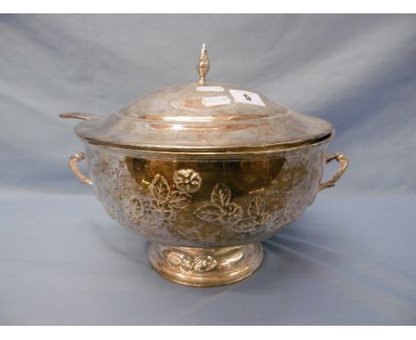 A silver plated punch bowl and ladle