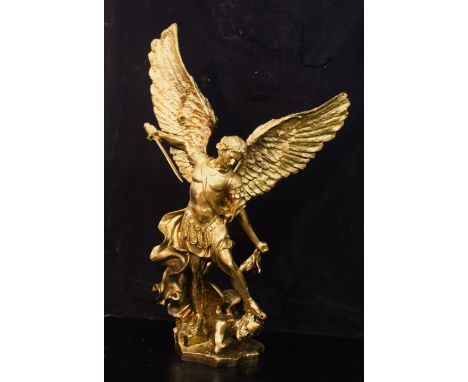Sculpture of St. Michael the Archangel in gilded bronze, 20th century. ADDITIONAL PHOTOS, INFORMATION OF THE LOT AND SHIPPING