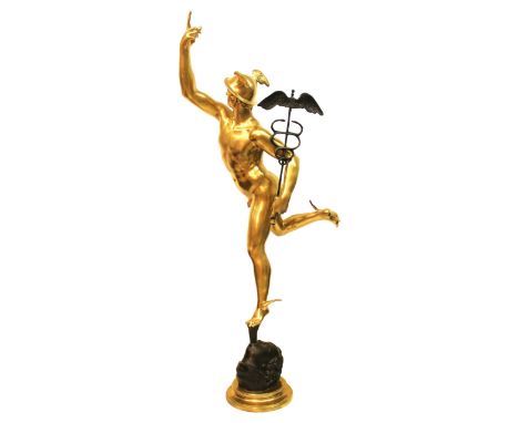Large sculpture of Mercury in gilded bronze h 186 cm. ADDITIONAL PHOTOS, INFORMATION OF THE LOT AND SHIPPING INFORMATION CAN 