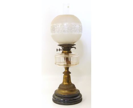 A Victorian oil lamp with clear glass reservoir Unfortunately we are not doing condition reports on this sale.