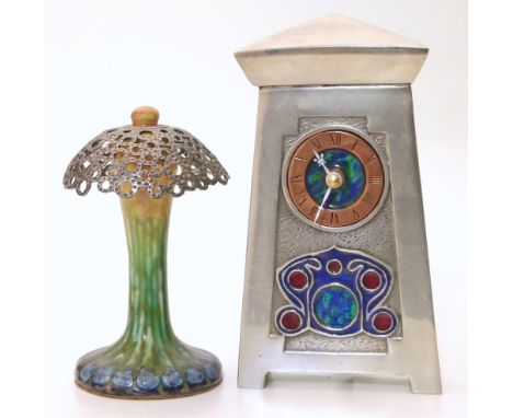 Reproduction Pewter Art Nouveau clock and and earing stand Unfortunately we are not doing condition reports on this sale.