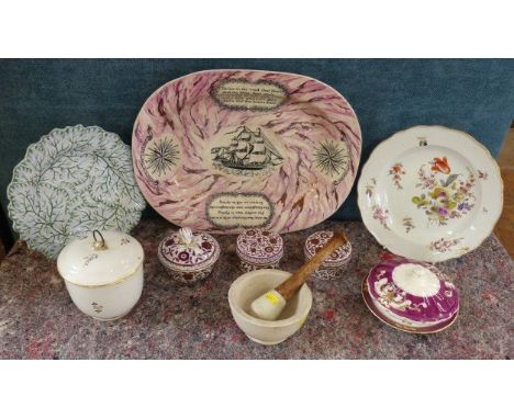S. Man & Son "Super" pestle and mortar, Sunderland meat platter and Meisson plate etc Unfortunately we are not doing conditio