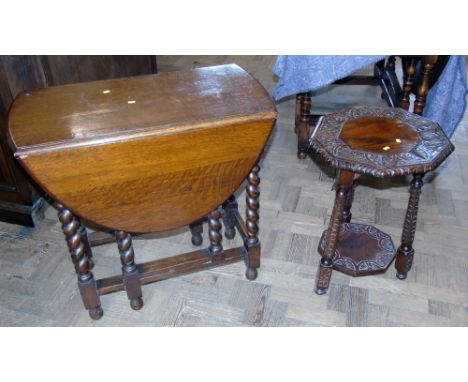 Early 20th century oak barley-twist gate-leg dining table and oak Jacobean style occasional table. Unfortunately we are not d