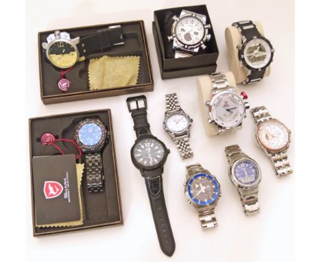 An assortment of II gent's wristwatch including a Casio Ediface Tachmeter, a Casion Ediface Tidegraph, A Casio Waveceptor, 5 