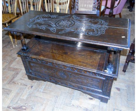 Early 20th century oak monks bench. Unfortunately we are not doing condition reports on this sale.