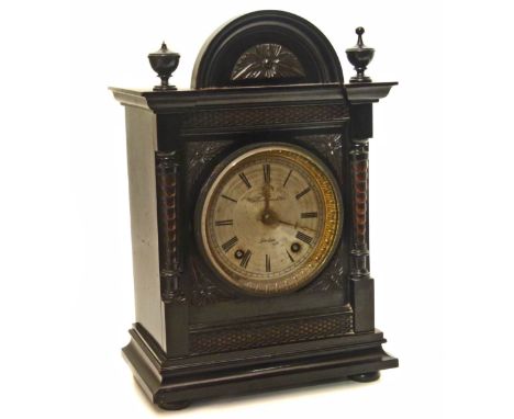 A 19th century ebonised mantle clock, striking on a single gong Unfortunately we are not doing condition reports on this sale