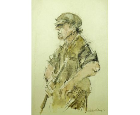 WILLIAM SELWYN artist’s proof coloured print - three quarter length study of a farmer with a stick, signed, 13 x 8.25 ins (33