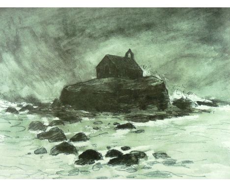 SIR KYFFIN WILLIAMS RA coloured limited edition (87/150) print - St Cwyfan’s Church under a storm, signed in full, 15.5 x 20 