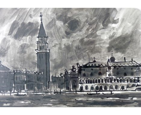 SIR KYFFIN WILLIAMS RA colourwash - St Mark’s Square, Venice, signed with initials, 12.25 x 18.75 ins (31 x 48 cms), (Provena