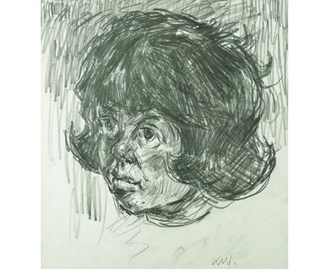 SIR KYFFIN WILLIAMS RA pencil on paper - portrait of a girl, 1998, signed with initials and with Thackeray Gallery label vers
