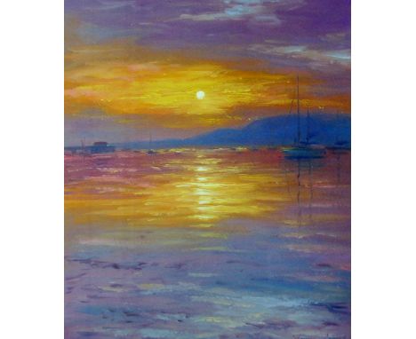 STEVEN JONES coloured limited edition (9/150) print - sunset scene over the Menai Straits at Beaumaris, signed, 15 x 12 ins (