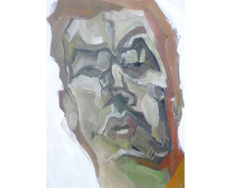 ELFYN JONES oil on paper - self portrait, entitled and dated label verso, 11.5 x 8.75 ins (29 x 22 cms)