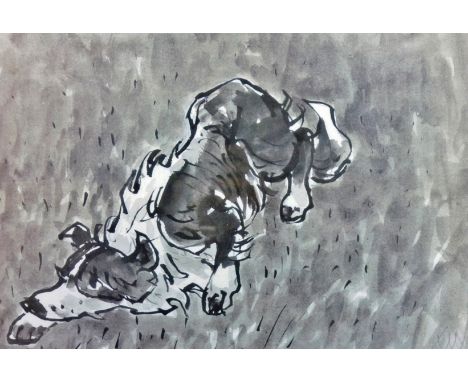 SIR KYFFIN WILLIAMS RA coloured limited edition (126/250) print - ‘Mott the Sheepdog’ in stalking mode, signed in full, 12 x 