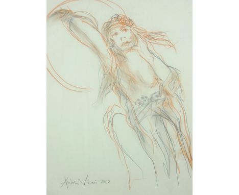 ANDREW VICARI mixed media - portrait of a scantily dressed young lady, signed and dated 2012, 15.75 x 10.75 ins (40 x 27 cms)