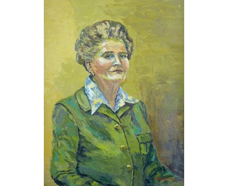 ROWENA WYN oil on board - self portrait, signed and dated 1978, 19 x 15 ins (49 x 38 cms)