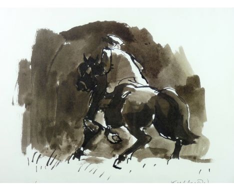 SIR KYFFIN WILLIAMS RA coloured limited edition (132/500) print - Patagonian horseman, signed in full, 14 x 17 ins (36 x 43 c