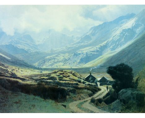 DAVID WOODFORD coloured limited edition (296/1000) print - Nant Ffrancon, signed, 13.25 x 19.25 ins (34 x 49 cms)