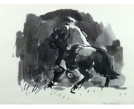 SIR KYFFIN WILLIAMS RA coloured limited edition (20/500) print - Patagonian farmer on a horse, signed in full, 14.5 x 20.25 i