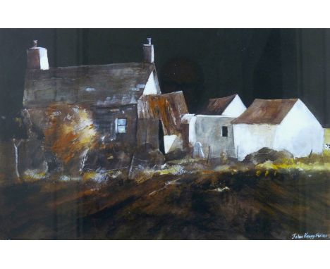 JOHN KNAPP FISHER coloured print - farmstead at dusk, printed signature and date 2007, 12.75 x 19.25 ins (33 x 49 cms)